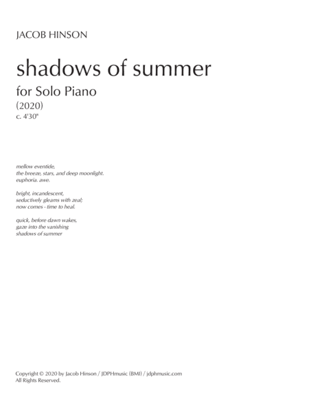 Shadows of Summer - Piano Solo