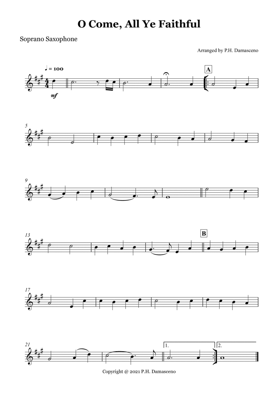 O Come, All Ye Faithful - Soprano Saxophone Solo (arr. P.H. Damasceno)