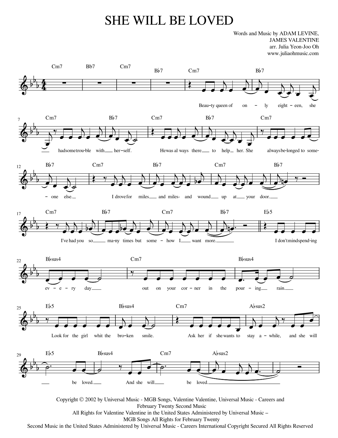 She Will Be Loved (arr. JULIA OH MUSIC | Julia Yeon-Joo Oh)