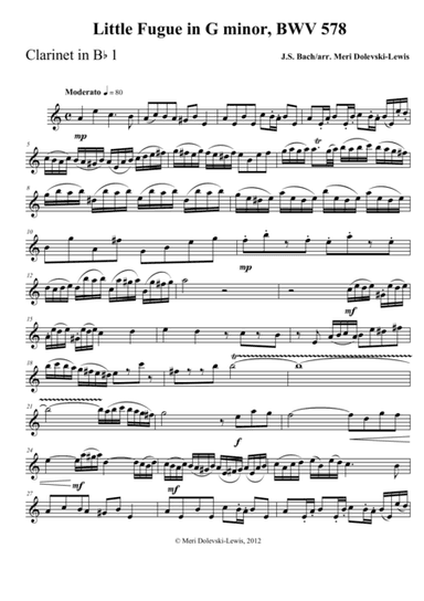 Little Fugue in G minor, BWV 578-3 Bb clarinets,bass clarinet (arr. Meri Dolevski)