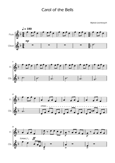 Carol of the Bells - Flute and Oboe Duet (arr. Ygor Nunes)