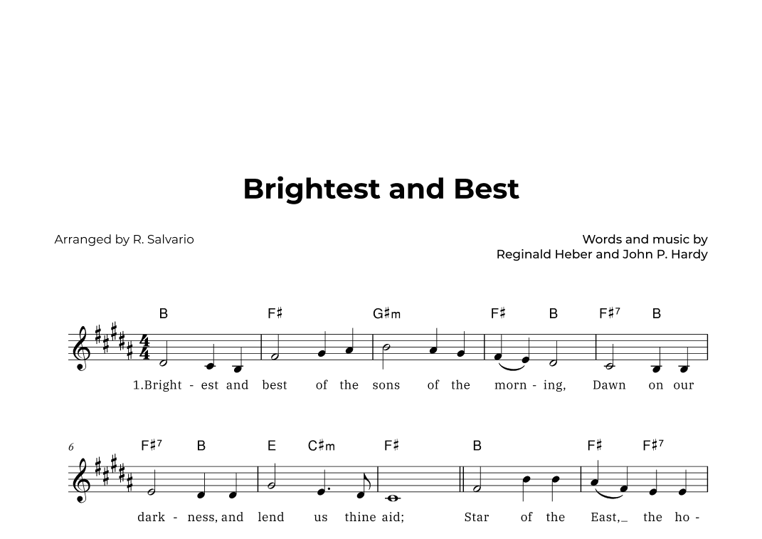 Brightest and Best (Key of B Major) (arr. R. Salvario)