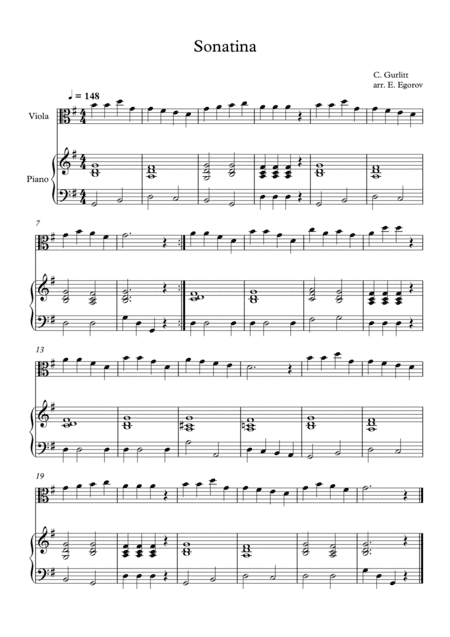 Sonatina, Cornelius Gurlitt, For Viola & Piano