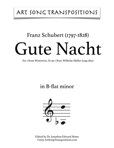 SCHUBERT: Gute Nacht, D. 911 no. 1 (transposed to B-flat minor) (arr. ArtSongTranspositions.com)