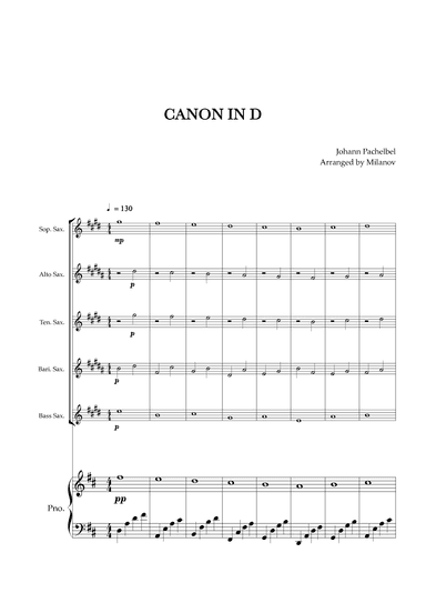 Canon in D | Pachelbel | Woodwind Quintet | Piano accompaniment (arr. Milanov)