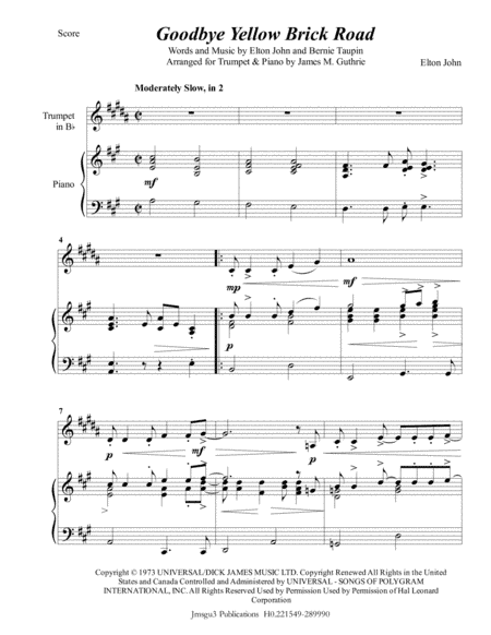 Goodbye Yellow Brick Road (arr. James M. Guthrie, ASCAP)
