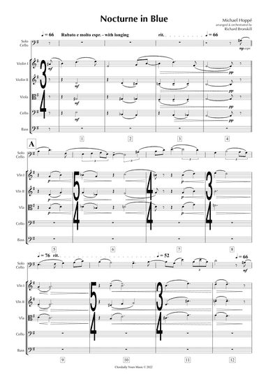 "Nocturne in Blue" for Cello and Orchestra - Score Only