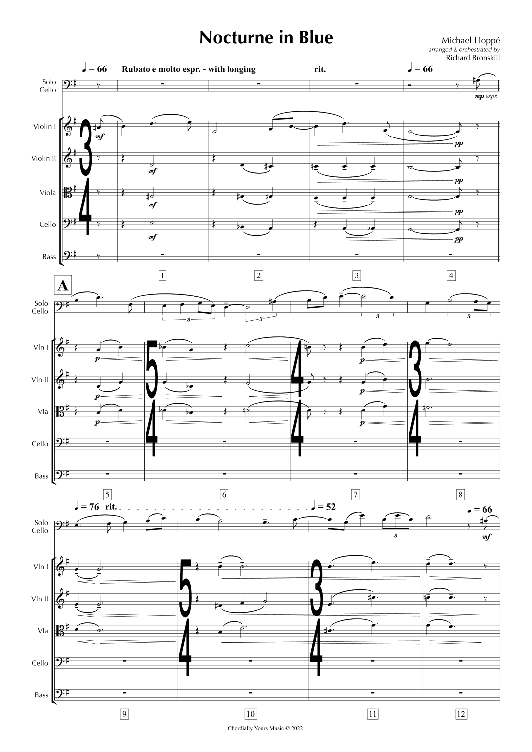 "Nocturne in Blue" for Cello and Orchestra - Score Only