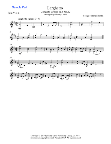 LARGHETTO,Op.6, No.12, Violin Solo, Intermediate Level (arr. Sherry Lewis)