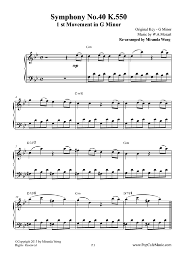 Symphony No.40 K.550 - 1st Movement for Piano Solo (G Minor) (arr. Miranda Wong)
