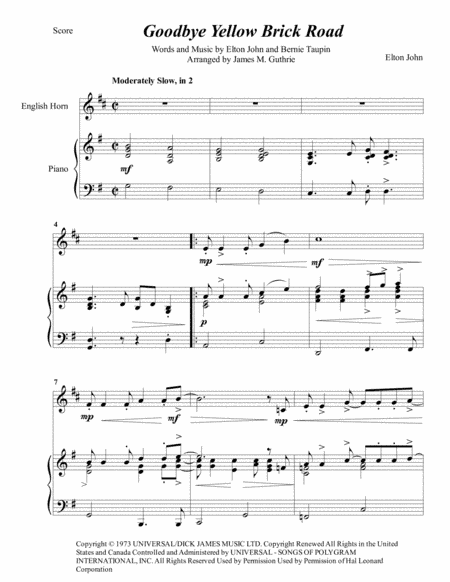Goodbye Yellow Brick Road (arr. James M. Guthrie, ASCAP)
