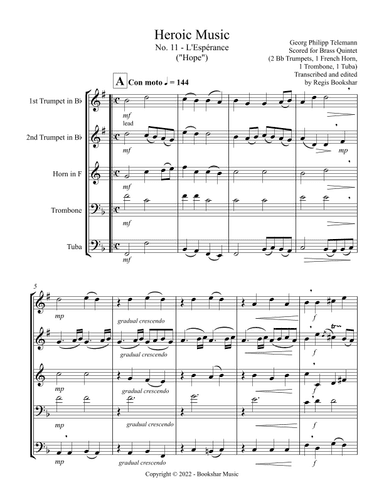 Heroic Music - No. 11. L'Esperance (F) (Brass Quintet - 2 Trp, 1 Hrn, 1 Trb, 1 Tuba) (arr. Regis Bookshar)
