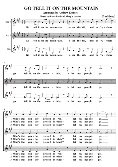 Go Tell It On The Mountain A Cappella SSA (arr. Andrew Emmet)