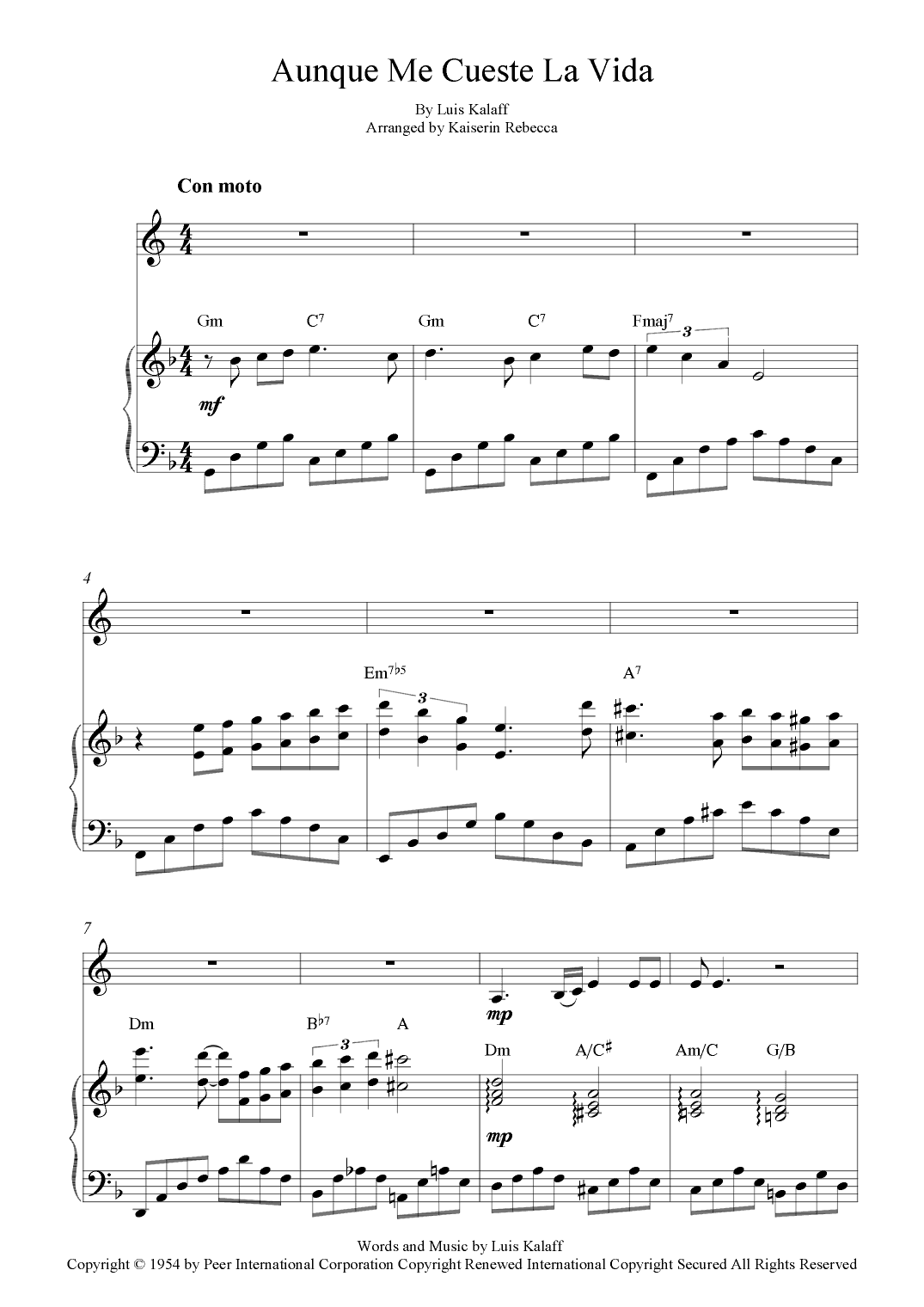 Aunque Me Cueste La Vida (arr. Kaiserin Rebecca)