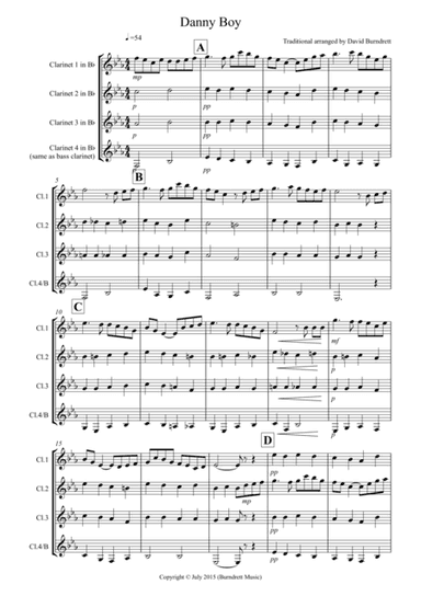 Danny Boy for Clarinet Quartet (arr. David Burndrett)