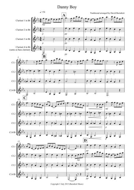 Danny Boy for Clarinet Quartet (arr. David Burndrett)