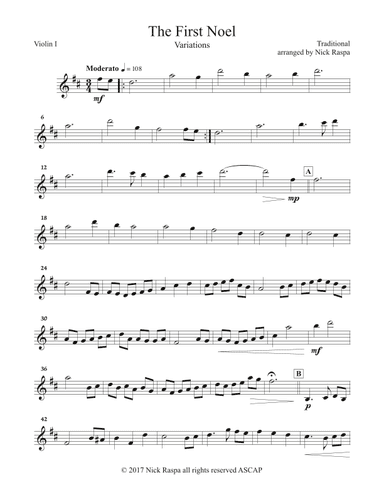 The First Noel (Variations for Full Orchestra) Violin I part (arr. Nick Raspa)