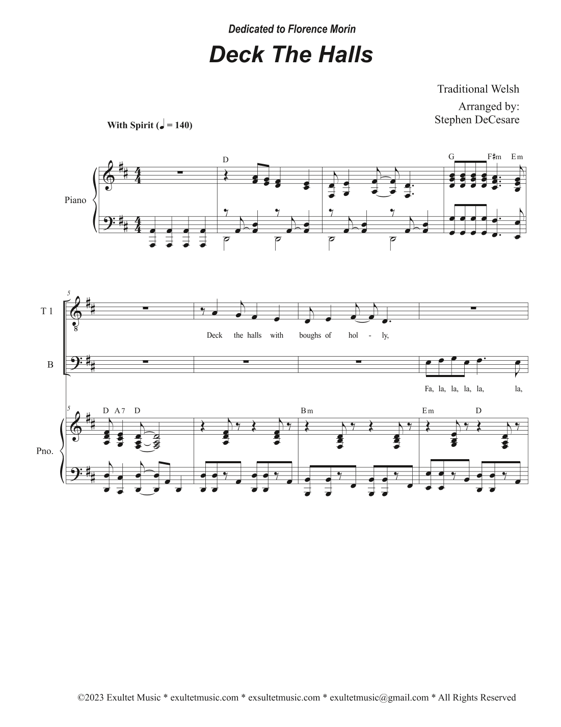 Deck The Halls (Vocal Trio - (TTB) (arr. Stephen DeCesare)