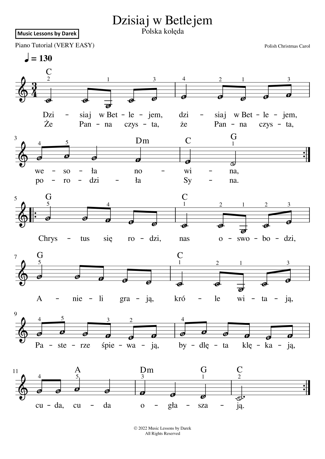 Dzisiaj w Betlejem (Polish Christmas Carol) [VERY EASY PIANO] (arr. Darek)