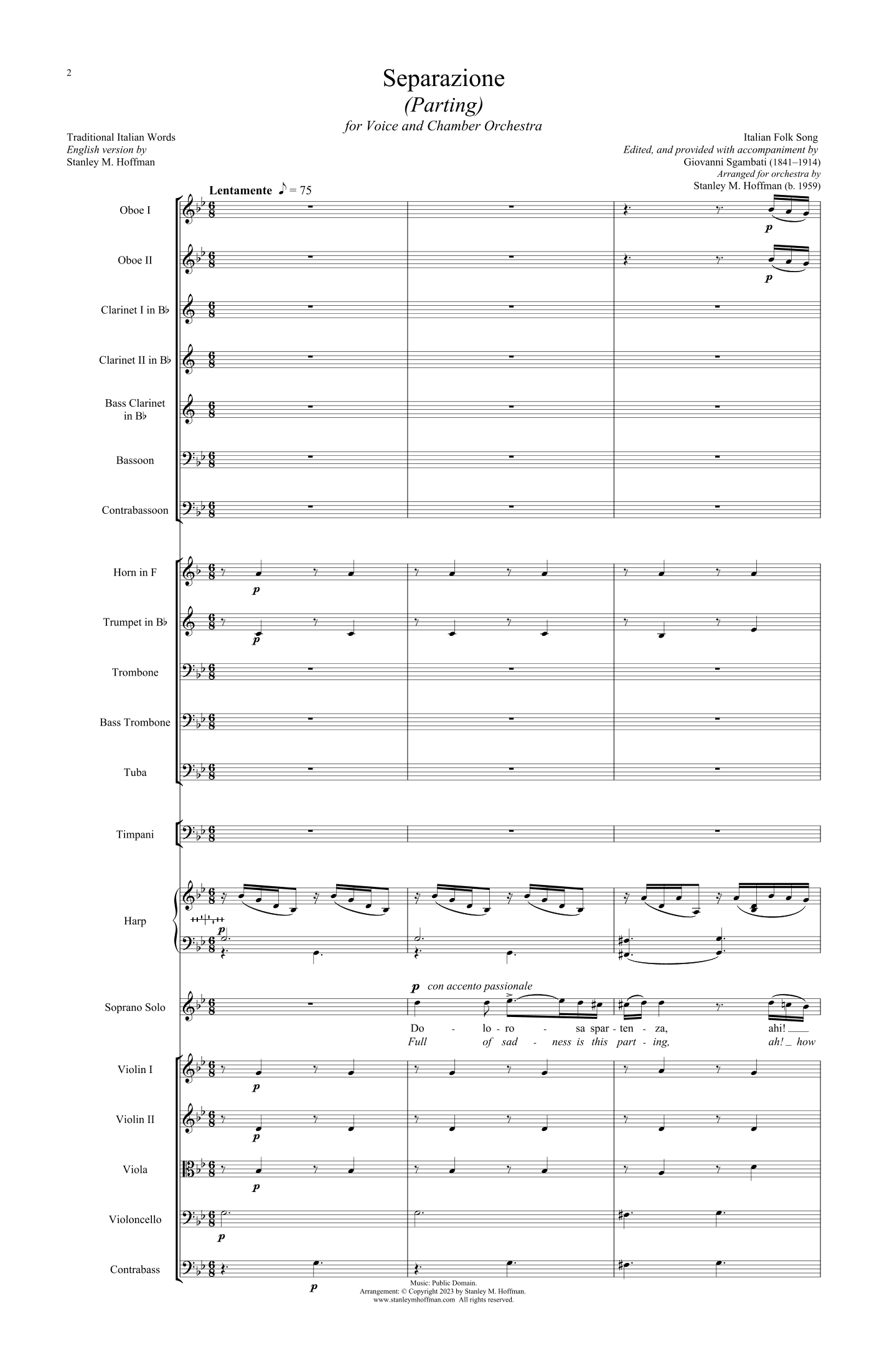 Separazione (Parting) - Version for Voice and Orchestra (arr. Stanley M. Hoffman)