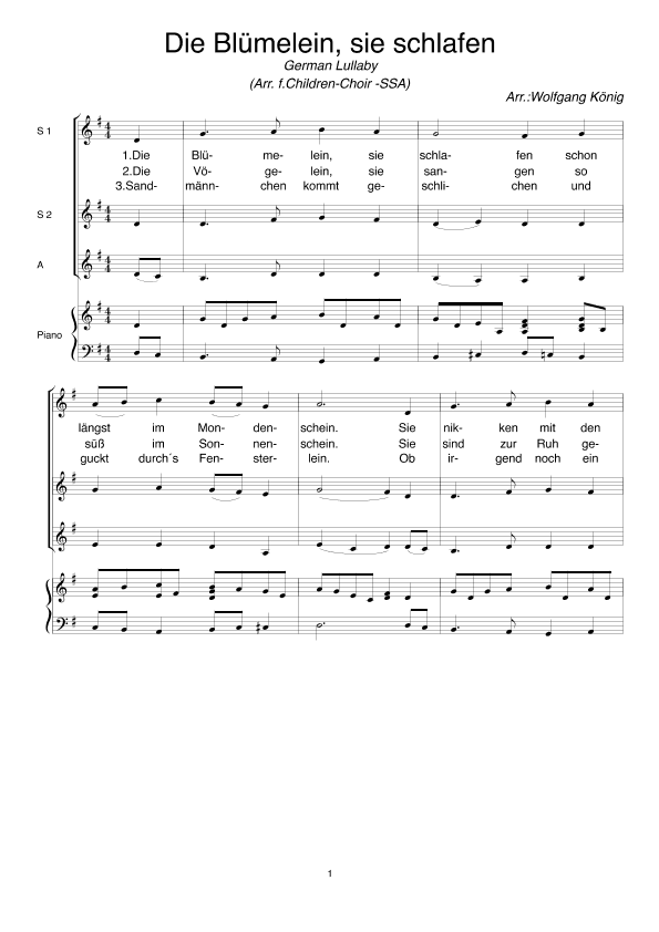 Die Blümelein, sie schlafen (arr. Wolfgang König)