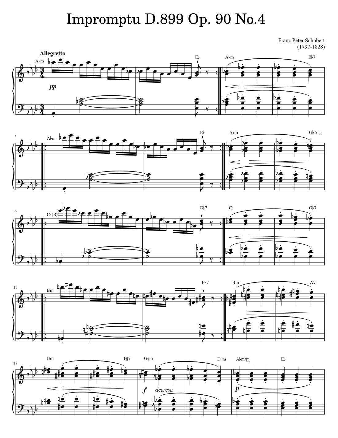 Schubert's Impromtu D.899 Op.90 No.4 in Ab Major: Allegretto (arr. edit - AJ Tan)