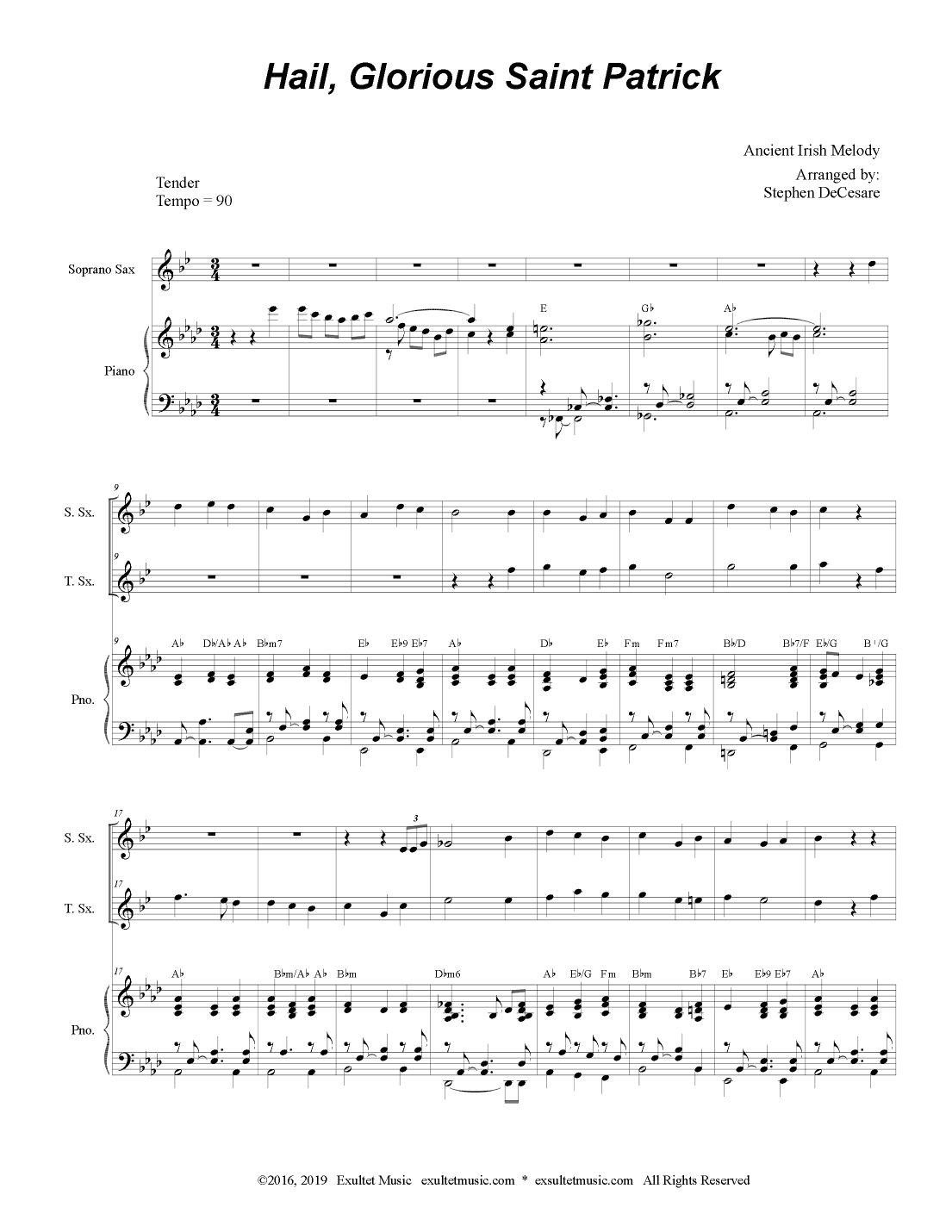 Hail, Glorious Saint Patrick (Duet for Soprano and Tenor Saxophone) (arr. Stephen DeCesare)