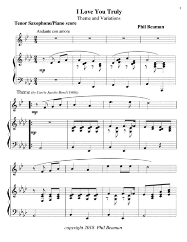 I Love You Truly-Tenor saxophone/piano