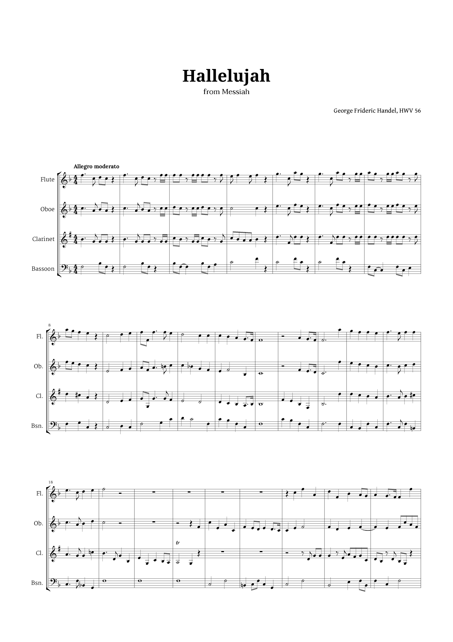 Hallelujah by Handel for Woodwind Quartet (arr. Langanho)