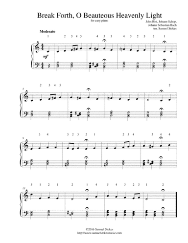 Break Forth, O Beauteous Heavenly Light - for easy piano (arr. Samuel Stokes)