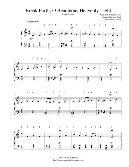 Break Forth, O Beauteous Heavenly Light - for easy piano (arr. Samuel Stokes)