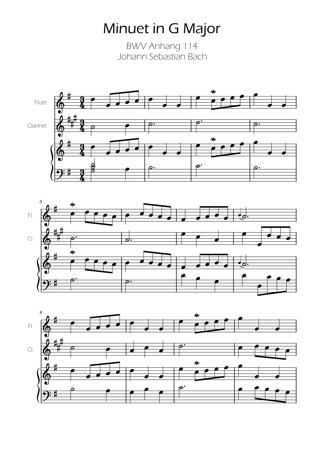 Minuet in G major BWV Anh. 114 - Bach - Flute and Clarinet w/ Piano (arr. Ygor Nunes)