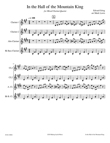 In the Hall of the Mountain King - Mixed Clarinet Quartet (arr. Mark R Lewis)