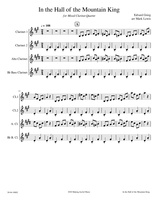 In the Hall of the Mountain King - Mixed Clarinet Quartet (arr. Mark R Lewis)
