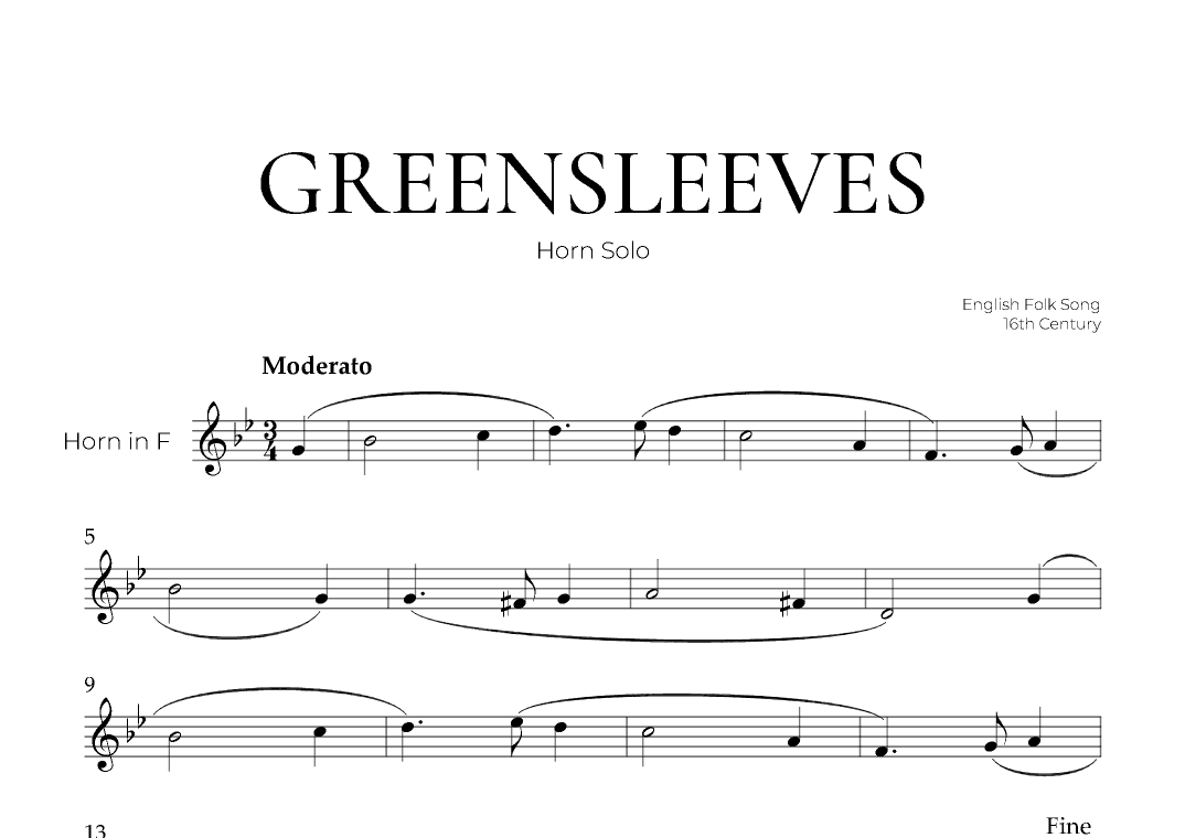 Greensleeves (French Horn Solo) - English Folk Song (arr. Pedro Merendi)