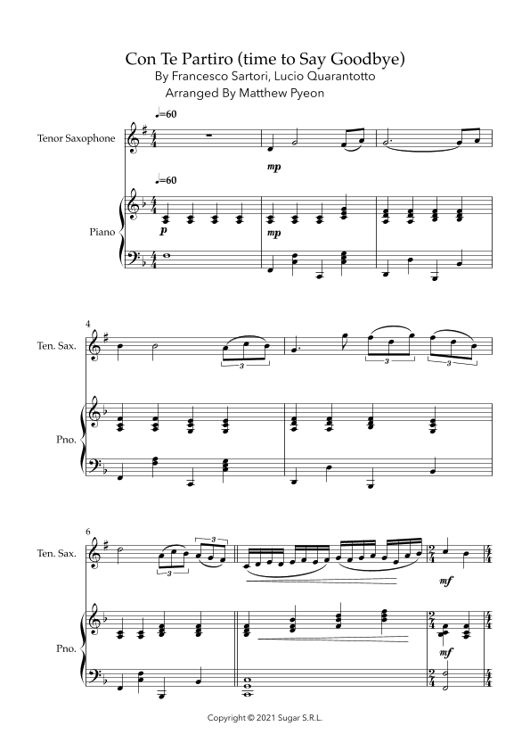 Con Te Partiro (time To Say Goodbye) (arr. Matthew pyeon)