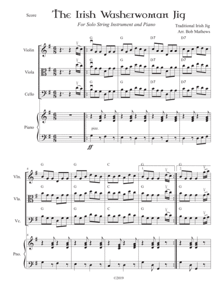 The Irish Washerwoman Jig for Violin/Viola/Cello solo and Piano (arr. Bob Mathews)