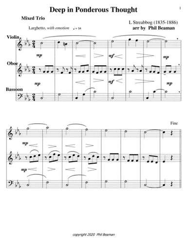 Deep in Ponderous Thought-mixed trio 2, violin, oboe, bassoon (arr. Phil Beaman)