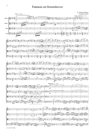 Vaughan-Williams  Fantasia on Greensleeves, for string quartet, CV201 (arr. FCMUSIC)