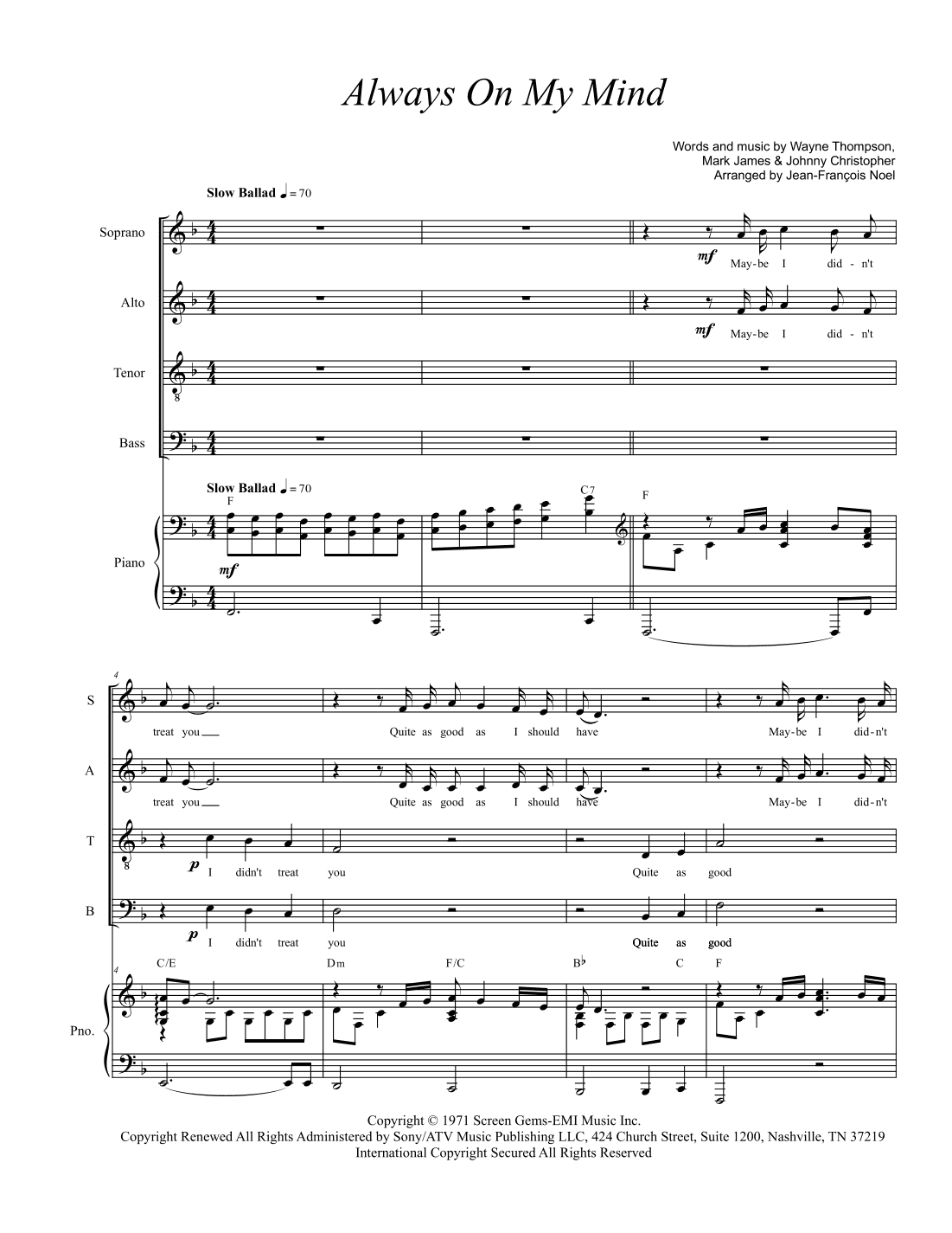 Always On My Mind (arr. Jean-Francois Noel)