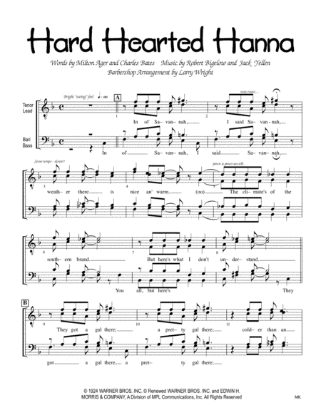 Hard Hearted Hannah (the Vamp Of Savannah) (arr. Larry Wright)