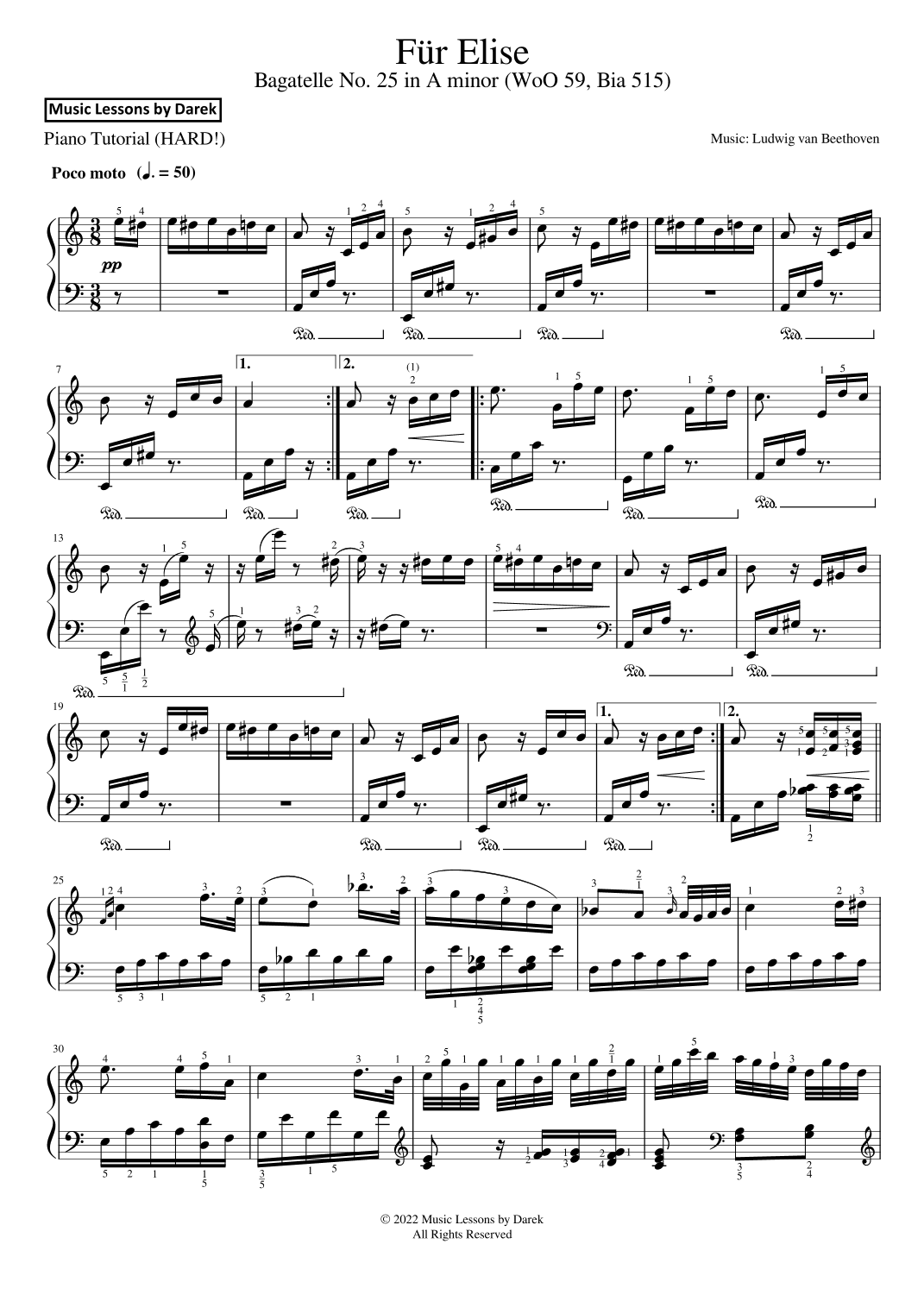 Für Elise (HARD PIANO) Bagatelle No. 25 in A minor (WoO 59, Bia 515) [Ludwig van Beethoven] (arr. Darek)