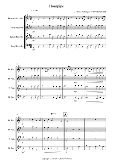 Hornpipe from Handel's Water Music for Recorder Quartet (arr. David Burndrett)