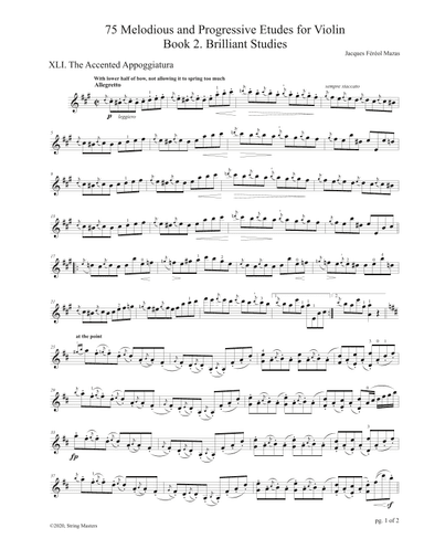 Mazas 75 Melodious & Progressive Etudes for Violin Book 2, No. 41 (arr. String Masters)
