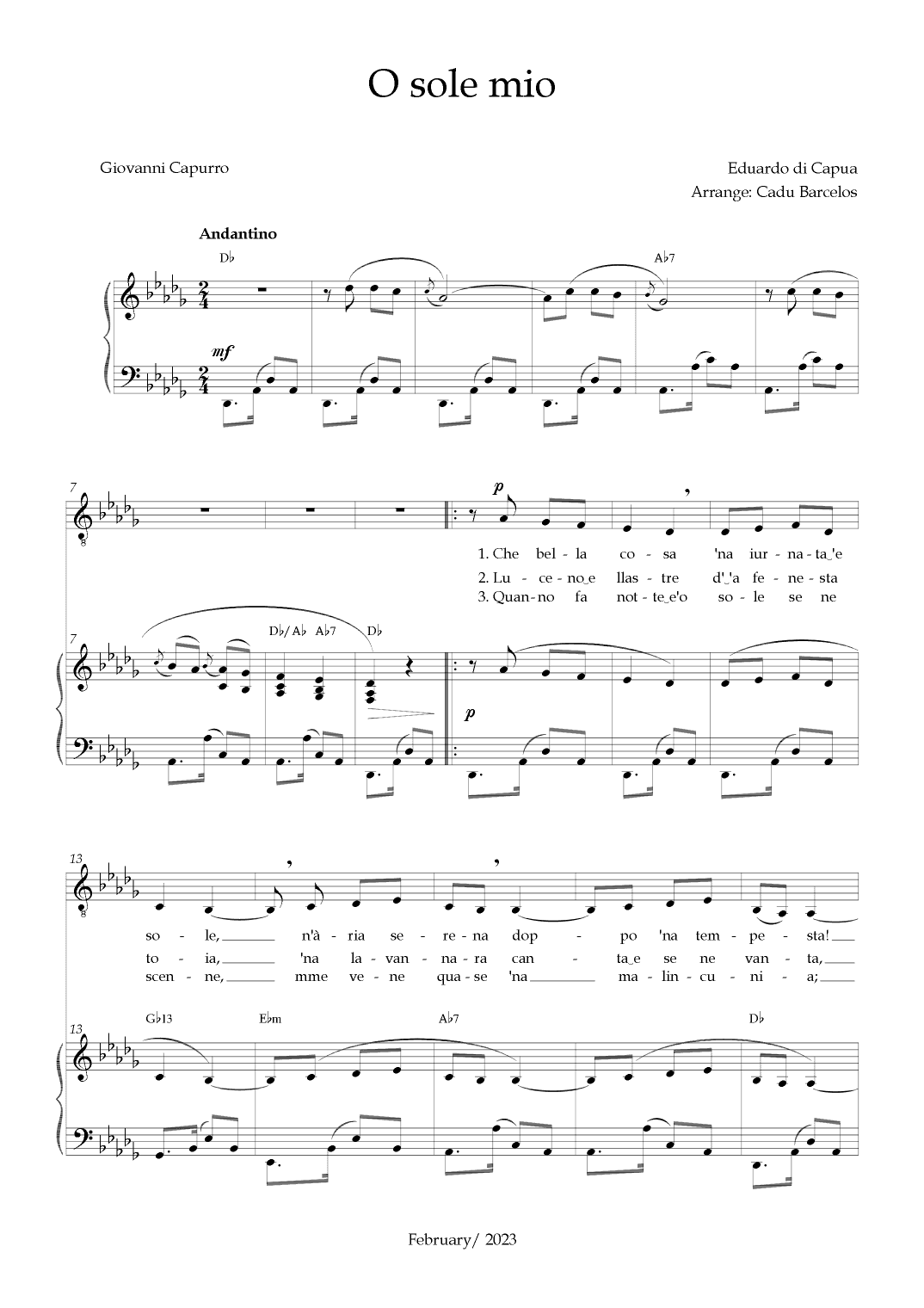 O Sole Mio (Eduardo di Capua) - Db Major Chords (arr. Cadu Barcelos)