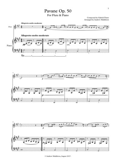 Pavane, Op. 50 arranged for Flute and Piano (arr. Andrew Middleton)