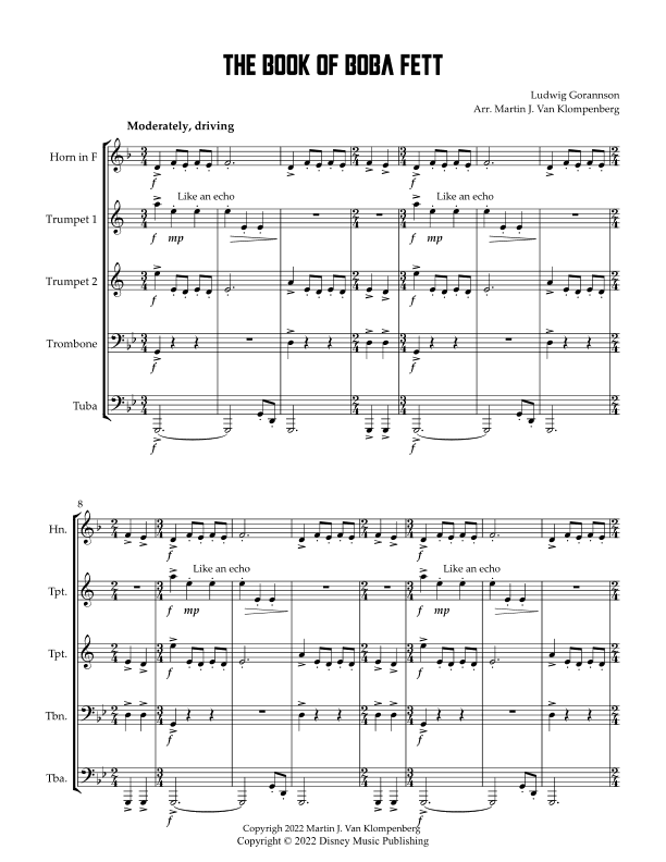 The Book Of Boba Fett Main Title Theme (arr. Martin J. Van Klompenberg)