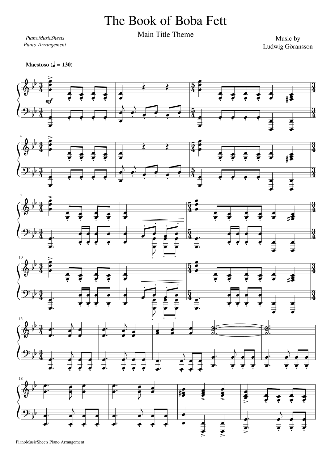 The Book Of Boba Fett Main Title Theme (arr. PianoMusicSheets)