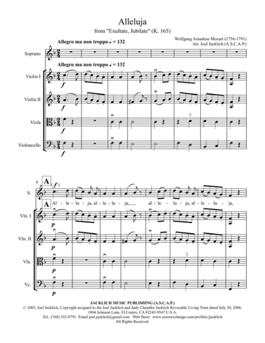 Alleluja from Exultate Jubilate, K. 165 (for Soprano and String Quartet) (arr. Joel Jacklich (ASCAP))