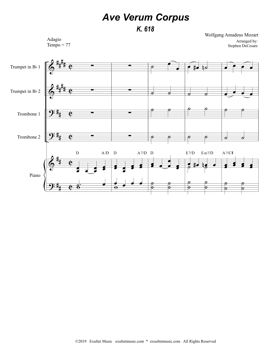 Ave Verum Corpus (Brass Quartet - Piano accompaniment - Alternate Version) (arr. Stephen DeCesare)